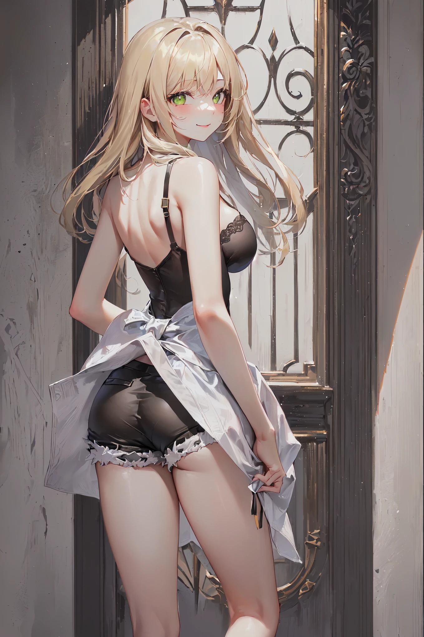 (Photorealistic:1.8, Highest quality:1.8,8K Masterpiece:1.8、Super detailed、Ultra-high resolution、Detailed Background)、((Flat Color))、((colorful))、Multicolored lighting、((Floating colorful water))、Blue background、
Bound Queen、Random Pause、(Chained、Golden Chain、Chained to the body、Chained first round、handcuffs)、Random Sexy Poses、Turn around、Angle from behind、
(Medium Hair、Blonde Hair、hair ornaments、choker)、(bondage、Mini Dress、choker、Knee-high stockings、garter belt、White biting panties）、Beautiful hip line、TWICE&#39;s Tzuyu&#39; on pause、Beautiful blue eyes、(A rich expression、smile）