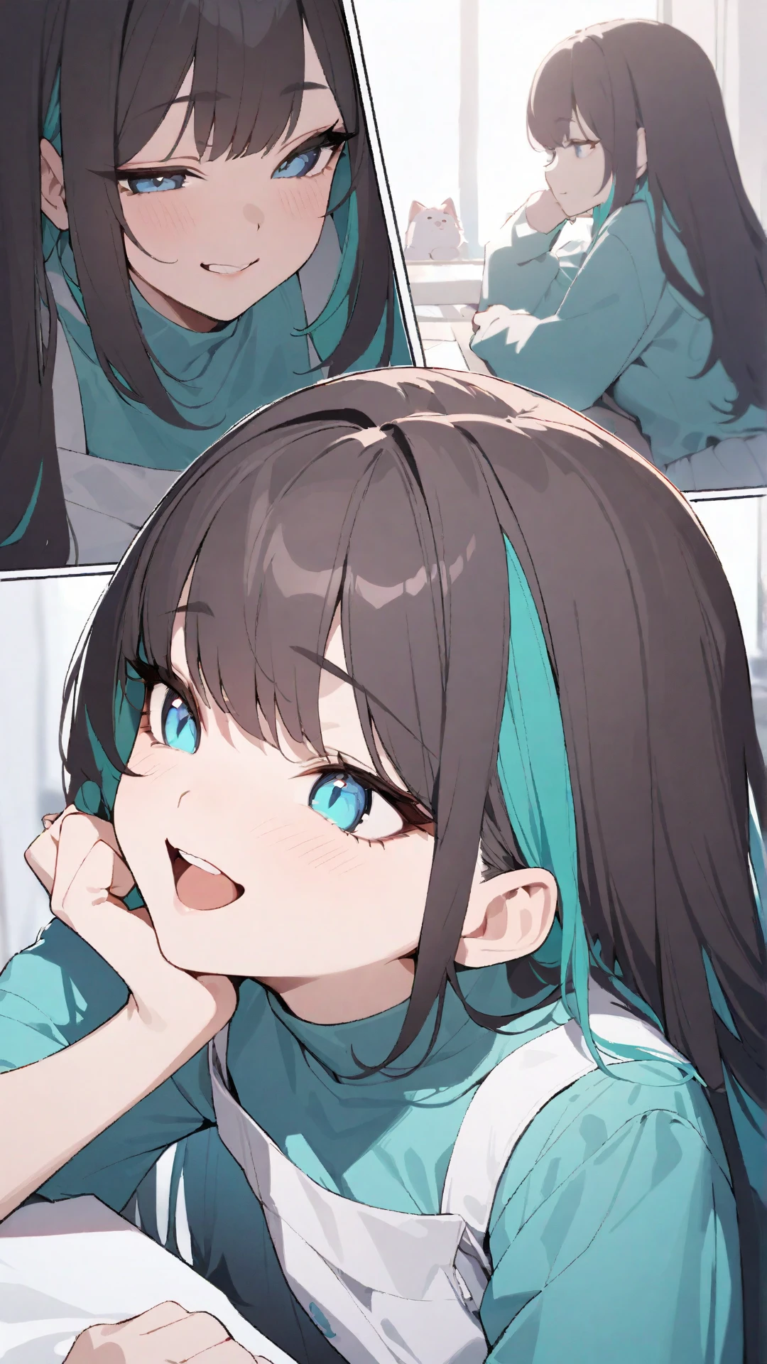 masterpiece, best quality, 1 girl, darkblue hair, long hair, team rocket,team rocket uniform, twitch, slapstick comedy, laugh eyes, laugh open mouth, noodle on head, fuss, sexy, virjin, villain, stupid, electric background,