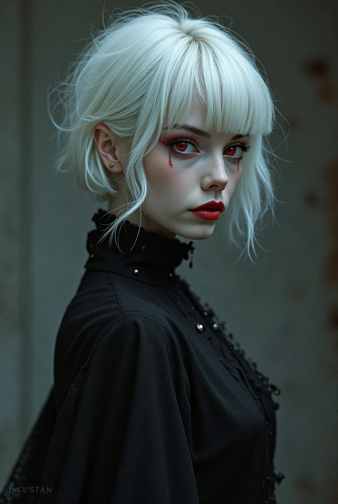 (front focus), (In the dark: 1.6), surreal female portraits by David Hockney and Alphonse Mucha, Fantasy Art, photographic realism, dynamic lighting, art station, poster, volumetric lighting, very detailed faces, 4k, shackles, Bermuda, 1 girl, In the dark, deep shadow, low key, cowboy shot, (Uniforme oficial: 1.4), by the wide, gray hair,
