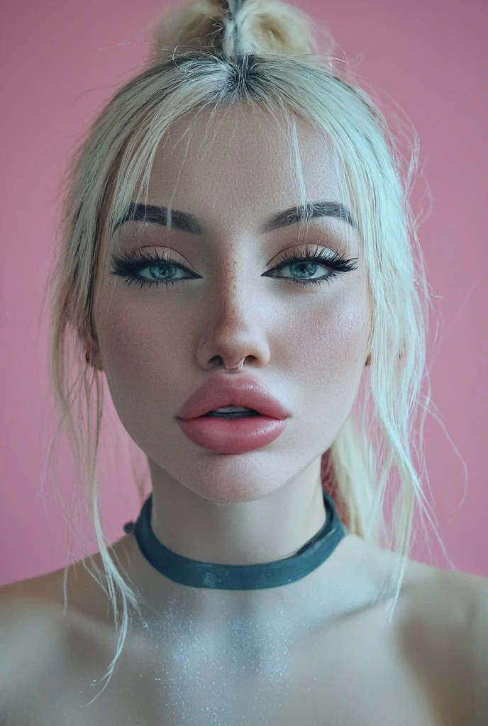 Hot mom, sexy dess, sexy, ((Masterpiece, best quality)), detailed skin, highly detailed, cinematic lighting, ultra realistic, blush, looking at viewer, with blonde hair. Her hair is straight and elegantly styled, falling softly to chin length, portrait, , big breasts, cleavage, kneeling, cum on face, cum, ahegao face, ahegao expression