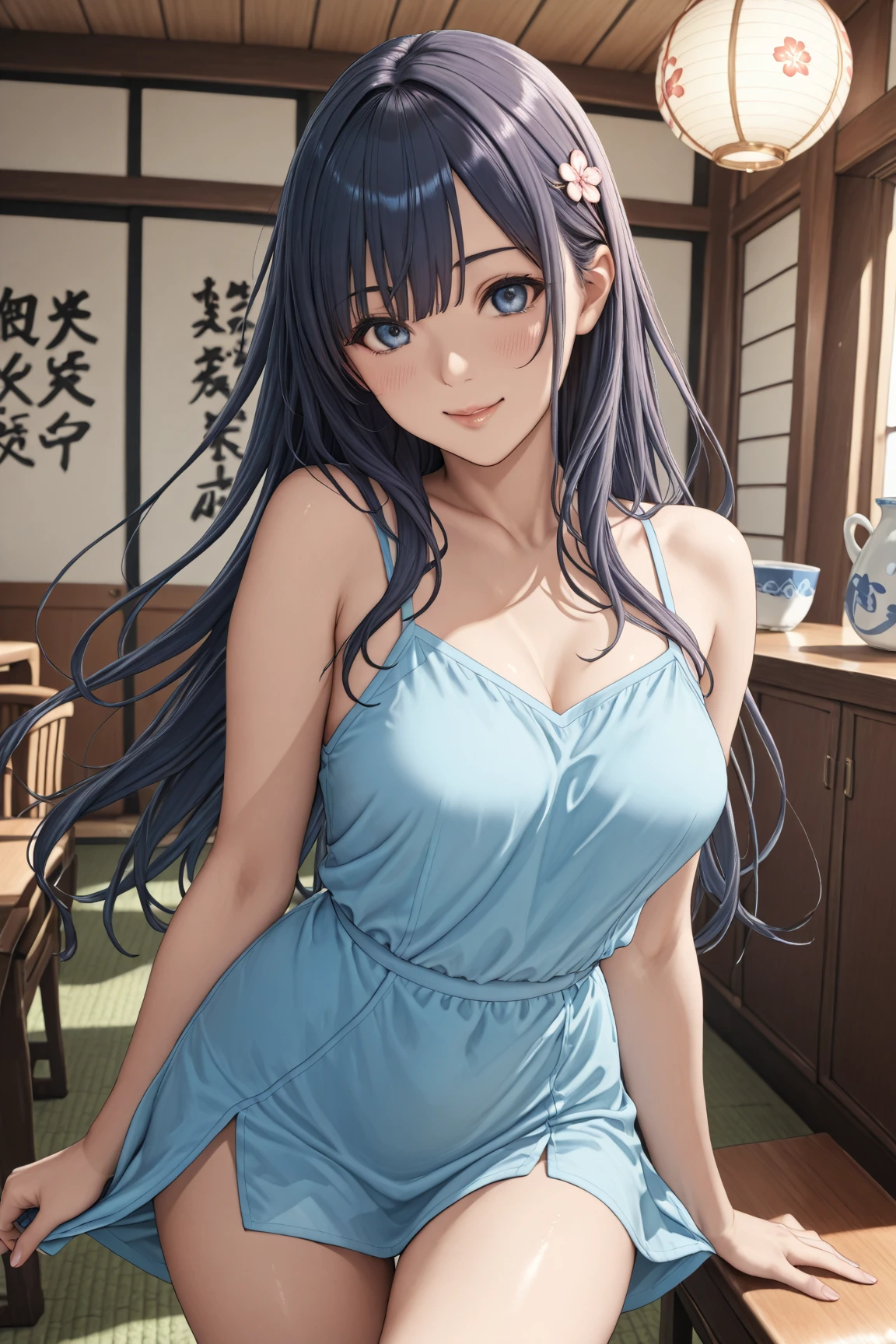 girl、(((2 people)))、(Light blue checkered micro bikini:1.3、Face Enhancement:1.3, )、14 years old、Detailed Hair、Touching your hair、((cowboy shot))、highest quality、Super detailed、Very detailed、Detailed Background、C cup bust、smile、Resort hotels、Outdoor swimming pool、