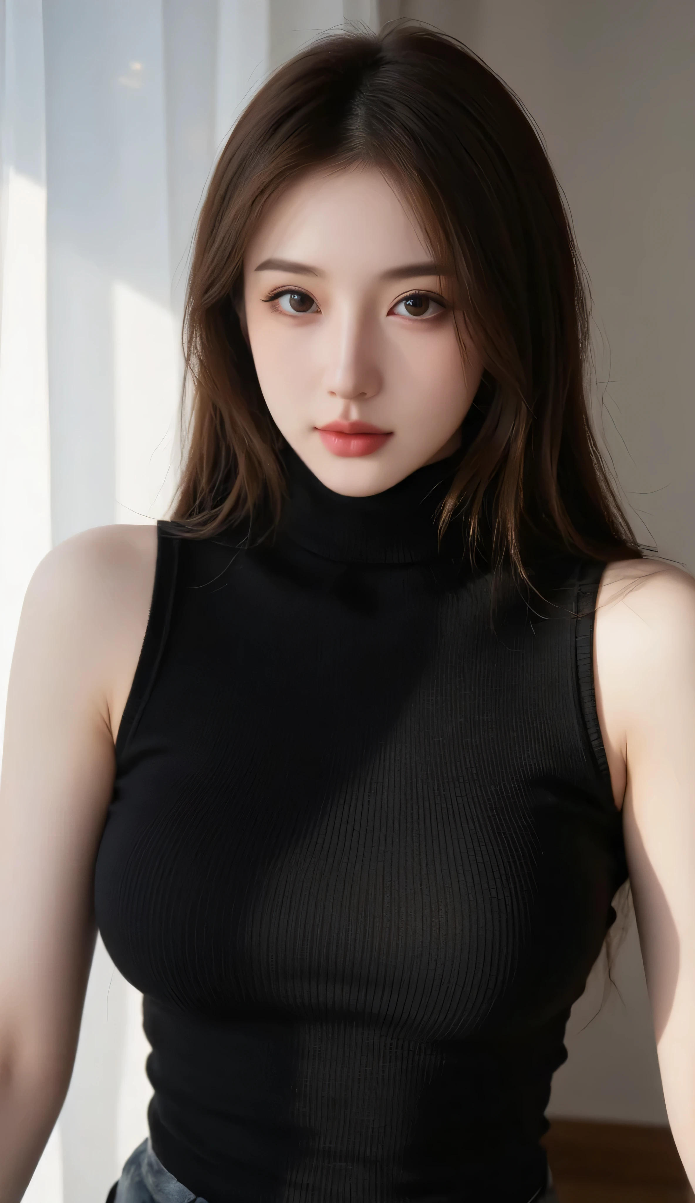 (((Blonde、White background、forehead、Russia、Northern Europe、Big Breasts)))、(masterpiece:1.3), High resolution, Super detailed, Highly detailed CG Unity 8k wallpaper, Realistic, photo-Realistic, RAW Photos, Beautifully detailed face, Pale skin, Realistic glistening skin, Detailed cloth texture, Detailed hair texture, Perfect body, Beautiful Face, Accurate, Anatomically correct, Highly detailed face and skin texture, Natural neck length, (Beautiful Hands), (Fair skin:1.2), Thin legs, Thin legs, Good teeth alignment,
break,
Fine grain, Symmetrical eyes, Light brown eyes, double eyelid, Thin eyebrows, (Glossy Lips:1.4), ((A very provocative smile:1.2)), (blush:1.1),
break,
(Classy and cute girl:1.3), (Wearing a sleeveless turtleneck black knit dress:1.2),
Large Breasts, (Slim figure:1.1), Toned Abs, Beautiful clavicle, View your viewers,
(White Blonde Hair, Wavy Hair:1.1), ((Long Hair:1.2)), ((Asymmetrical bangs:1.2)), (Upper Body Shot:1.2),
break,
((Open the door and show your clothes:1.2)), ((In a private fitting room)),