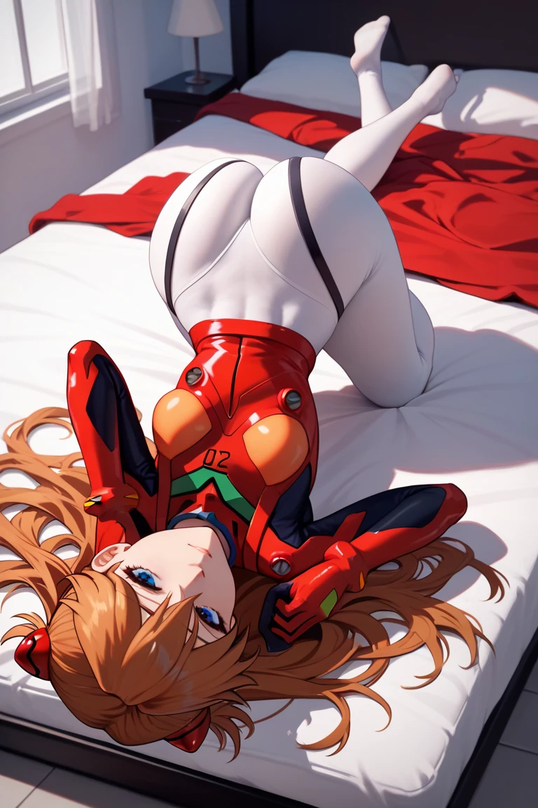 teens girl,gymnastic suit,White stockings,Be red in the face,Shy,Open-mouthed,Lying in bed