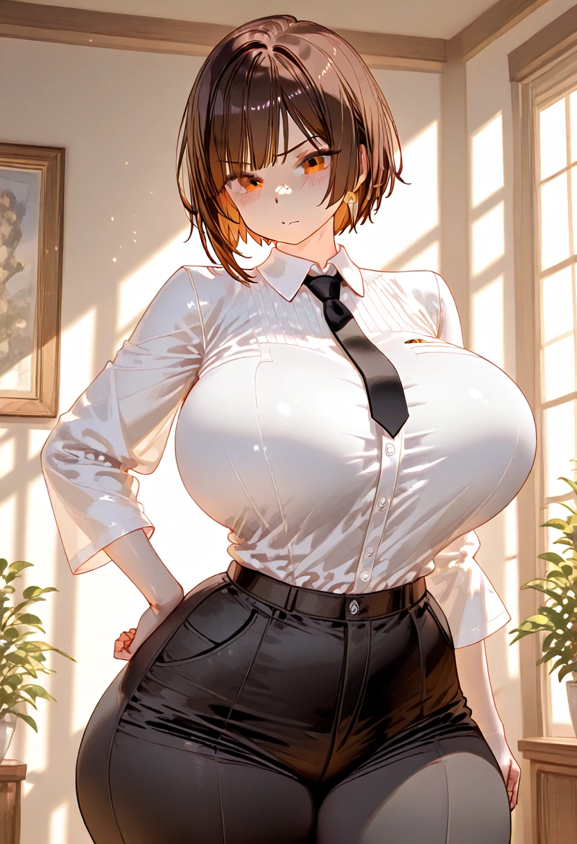 score_9, score_8_up, score_8, score_9, 1girl, kugisaki nobara, big lashes, eye liner, solo , teacher, crop top, white shirt, tied shirt, classroom, provocative face, naughty face, smile, huge breasts, smile, very big breasts, big lips, naughty face, smile, blushing, slutty teacher custome, underboob cut, grabbing one breast, , breasts squeezing together, looking at the viewer, from below, pencil skirt, caressing viewer ??????,

