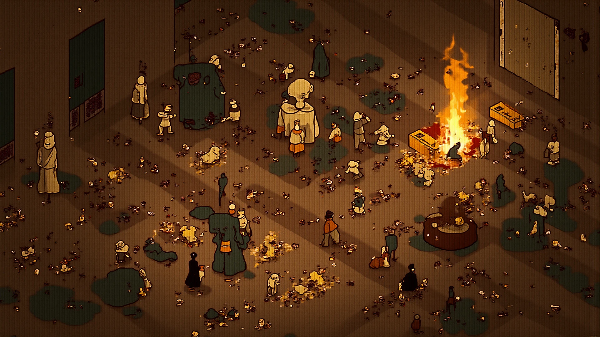 Knife, wooden table, gold coins, blood, terror, fog, skeleton, moss, incects, dust, maps, pirate clothes, pirate hat, old gun. cave,wax candle,horror (theme),dust, dirt, blood, grime,( rats), (rotten cheese)
