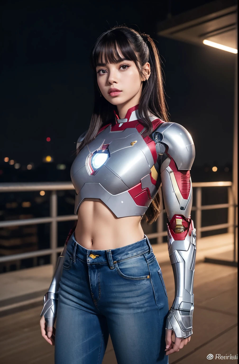(8k, RAW photo:1.2),best quality, ultra high res, highly detailed,intricate detail,masterpiece,ultra-detailed,illustration,high res,soft light,
1 girl , (highly detailed upper body dressed as Captain America),((show beautiful whole legs and side thigh)) ,medium breasts, (light brown hair:1), detailed face, cinematic,city, night, looking at viewer, muted colors, soft cinematic light, intricate detail, hyperdetail, masterpiece, hdr, sharp focus, high quality, film grain,(smiling face:1.5)