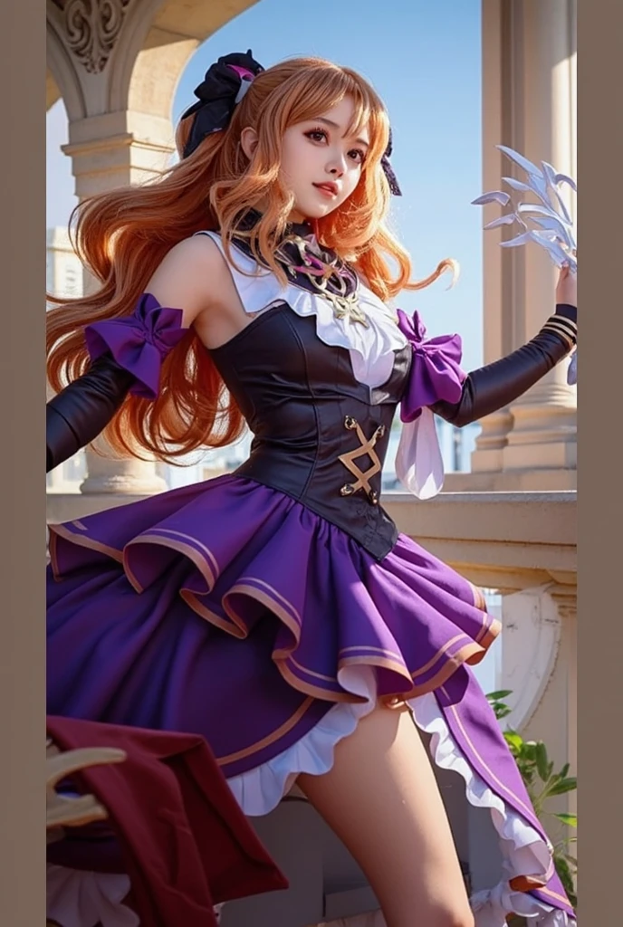 (8k, RAW photo, photorealistic:1.25) ,( lipgloss, eyelashes, glosace, glossy skin, best quality, ultra highres, depth of field, chromatic aberration, caustics, Broad lighting, natural shading,Kpop idol) looking at viewer with a serene and goddess-like happiness,orange hair