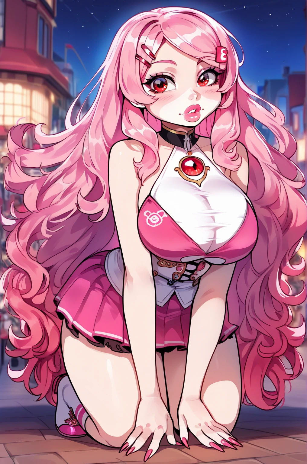 (super fine illustration:1.2),(masterpiece, 8k), (best quality, high quality:1.4), perfect anatomy, hyper detailed, ultra detailed,masterpiece background,beautiful detailed background, v8k wallpaper,perfect design,award-winning art,atmospheric,
BREAK, 1 beautiful girl, (Beauty:1.5),(Chibi:0.5),(kawaii:2.0),(Cool:2.0),((17 year old girl),(Solo:1.65),BREAK, (huge-breasted:1.2,), Clear skin, Beautiful skin, Shy, 1 beautiful woman,Demons,Colossal tits(The hair 弓, Red hair, Long hair, 反転したThe hair, 乱雑なThe hair,Wings of an angel on the back, Demon King's horn on the head:1.2), (Red Eyes, long eyelashes, Double eyelids: 1.2), Shiny skin,de pele branca,dial,(最高品質のfaces),(最高品質の輝くThe eye),(ドヤfaces,勇敢なfaces:1.45), (最高の笑faces,:D:1.45),
BREAK,( SentaiPink, pink and white bodysuit, tight pants, white gloves and boots,:1.2), (star-shaped earring:1.1), (Lace headband:1.0),
BREAK,(morning), The girl is breakdancing on the city street,(The city at night is wrapped in beautiful flowers of light. This light illuminates the buildings and streets of the city, dispelling the darkness. The flowers of light brighten people’s hearts and bring hope and joy. This scene is a symbol of beauty and hope, a moving moment.)depth of fields,
BREAK,wakame,wakame,wakame,(Cowboy Shot:1.4), (Bending forward, arms up:1.25),from above,
BREAK,(Blurry background:1.3),(absurderes, hight resolution, Super Detail Art),cel shading,Clear Color, Lonely optical effect, Beautiful pictures, Bright glow, mystic atmosphere,(Close-up of girl:0.3), Mystical light particle effect,manga influence, clean line drawings,