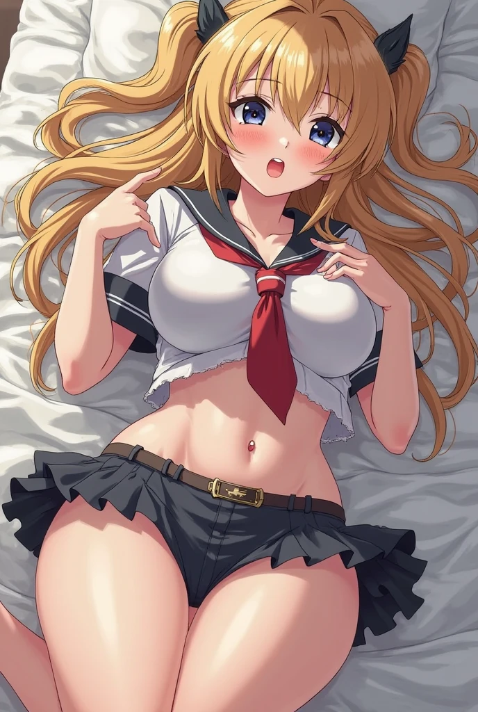 masterpiece, Highest quality, In detail, (beautiful girl), cute, (tits), (A high school girl tucking up her skirt to show her panties.)