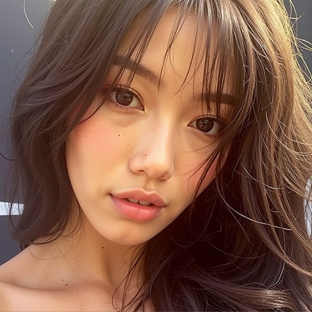 NSFW:1.5,((highest quality、8K resolution、master masterpiece、portrait:1.3)), Photoreal, 35mm film, 1 Japanese female, Upper body、on the street during the day, wrinkles around the eyes、plump body、cleavage、long hair_bangs、smile,((white bra_panties:1.3)) , (outdoor:city street 1.3), jumbled background,look at the audience,Tokyo cityscape:1.3,close your mouth