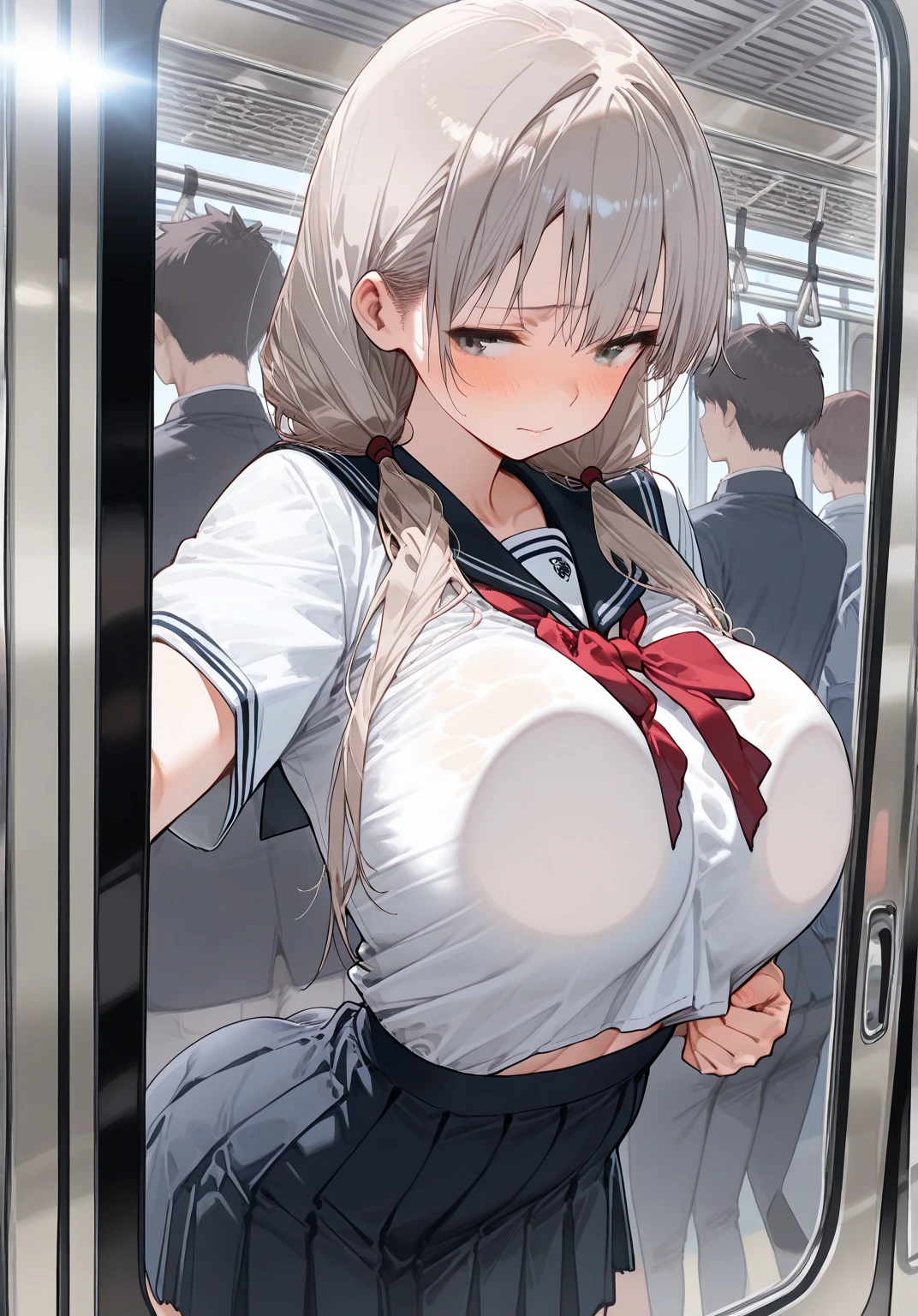 5 sexy secretary oneesama in crowded train, (badly torn clothes:1.3), (badly torn langerie:1.5), Completely torn clothes:1.3), neck tie, Full face blush, Bare navel, Bare shoulder, Full breasts, {{{large breasts}}}, (Pull-down lingerie), cutout chest,Open your clothes, Lift skirt, ( nude:1.2), Contempt Smile, Black hair, blonde hair, Beige hair, humiliated, Shameful face, NSFW, no langerie, , cum on facial,( A large amount of semen on the chest:1.3),(press breasts:1.2),(crush breasts:1.2)