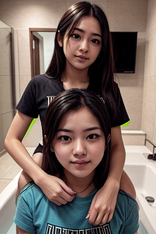 very high quality、become familiar with、Two Japanese women with beautiful faces、single eyelid、amateur、normal person、18 ～ Random age between 35 years old、A little plump、1 shorthair、One person with a ponytail、black hair、Completely naked:2.0、shower room、posture of looking up、look at the camera、attractive appearance、sharp pupils、half open mouth、expression of ecstasy、((blush:2.0、Cameraman&#39;s penis、Two guys hold and lick one thick ?????、wet body:2.0、wet hair:2.0、drool:2.0、Semen dripping down her lips and cheeks:2.0))、sit on the floor、Angle from above、anatomically correct body