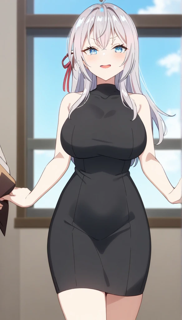 (best quality:1.5, highres, UHD, 4K, detailed lighting, shaders, perfect hand anatomy), blonde straight hair, busty, nurse outfit, cleavage, thighs, smiling, pov, close shot, standing, hospital background