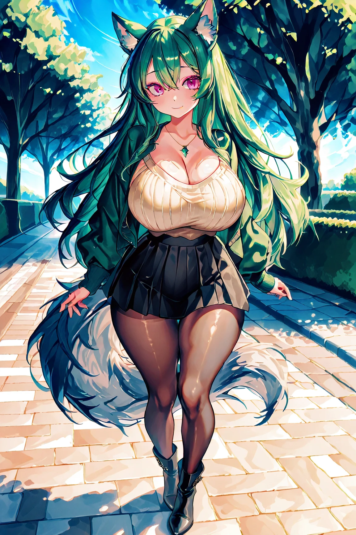   , Croped, , cleavage, slim waist, cropped hoodie underboob, cropped hoodieunderboobhoodie, 1girl, 2 wolf ears, wolf tail, marijuana crop hoodie, crop shorts, marijuana hoodie, spiky hair, spiky fur, green hair, red eyes,marijuana field, tight clothes, perfect eyes, perfect hands, clear resolution, full body, cleavage skin, marijuana plants, open hoodie, marijuana scenery, black thigh high socks, full body, earrings, 1girl, skirt,  cleavage, slim waist, cleavage, slim waist, hair pulled back, 
