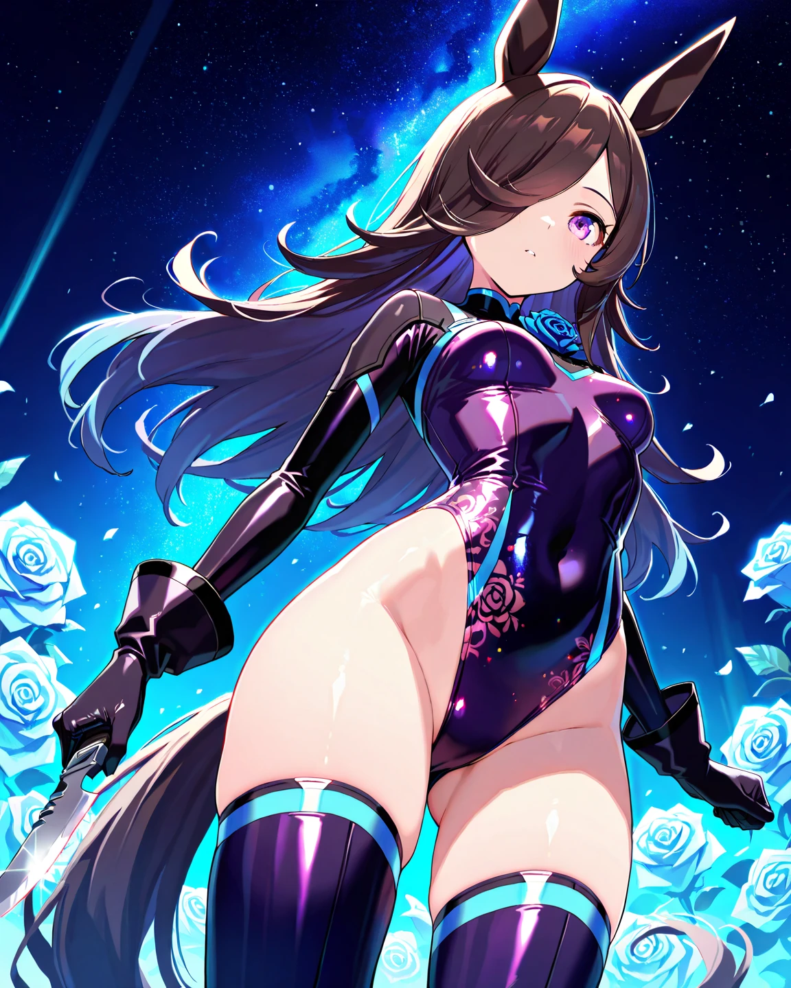 Highest quality Highest quality Draw a face carefully High-definition anime-style face Super Glowing Skin Brown leotard Golden pantyhose Succubus lure smile Rear view Back view Ass close up