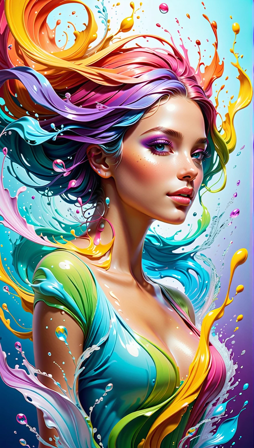 Marilyn Monroe with blue hair wearing a colorful outfit and a colorful background with splashes of paint on it, by Hirohiko Araki, official art, 8k unit wallpaper, ultra detailed, beautiful and aesthetic, masterpiece, best quality, (zentangle, mandala, tangled, tangle), 1girl, extremely detailed, dynamic angle, cowboyshot, the most beautiful form of chaos, elegant, a designed brutalist, vivid colors, Romanticism, by James Jean, Roby Dwi Antono, Ross Tran, Francis Bacon, Michal Mraz, Adrian Ghenie, Petra Cortright, Gerhard Richter, Takato Yamamoto, Ashley Wood, Atmospheric, Ecstasy of musical notes, Streaming of visible musical notes