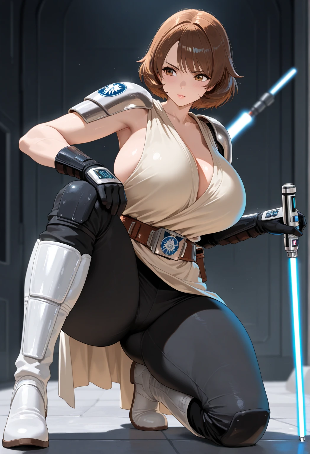 (Best quality,A high resolution,Ultra - detailed,current),princess leia, bate breasts dress, white thigh stockings, princess leia hair, (Ruined dungeon ruins cyberpunk dark forest background :1.4 ), More detailed 8K. unreal engine:1.4,UHD,Best quality:1.4, photorealistic:1.4, skin texture:1.4, masterpiece:1.8,raw-work, best quality,object Object], (detailed face features:1.3),(The correct proportions), (cowboy pose), (princess leia:1.4), (supergirl V2.1), (perfect anatomy :1.4), (large breasts),(no mutations), (dynamic cowboy pose), (face detailed :1.4), (showing panties),(white stockings and suspenders),(bare breasts) (cinematic lighting :1.4), score_9, score_8_up, score_7_up, score_6_up, rating_explicit, 1girl, ((18YO: 1.2)), Adult, full lips, big clear eyes, brown eyes, ((black hair:1)), (forest background big trees), ( skirt lifted by itself: 1.1), (skirt lift: 1.3), (showing white panties: 1.3),score_9, score_8_up, score_7_up, score_6_up, rating_explicit, 1girl, ((18YO:1.2)), Adult, full lips, big clear eyes, brown eyes, ((black hair:1)),(face detailed V2.1)