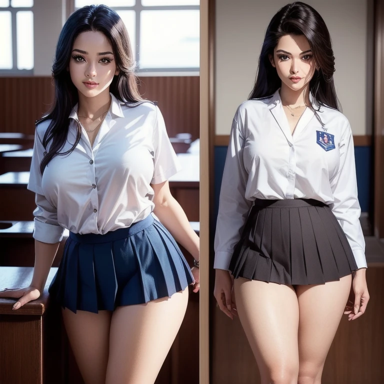 Estudante sexy da escola em um uniforme escolar sexy sem mangas. saia levantada pelo vento
