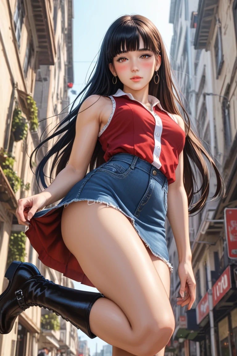 (Best Quality),NSFW,(photo realistic:1.3),8k,raw,(Absurd resolution,Ultra High Resolution,Highly detailed),(1 Japanese lady),(summer),(station platform:1.2),(mature female:1.2),feminine,(beautiful face),(full nude:1.4),futanari, FutanariQuiron Style,erect penis, (Armpit hair:1.3),(open mouth:1.3 ),(surprised:1.1),(beautiful detailed eyes:1.2),brown eyes,large iris,(sweat),bushy eyebrows,straight eyebrows,low eyebrows,(thick lips:1.2),(Glossy lips),(lip stick),((blush)),(tall body),(slim),(athletic body:1.2),(wide forehead),braid,Perfect Anatomy,(flat chest:1.6),((sleeveless)),(skirt),Black medium hair,(Highly detailed face),bag,