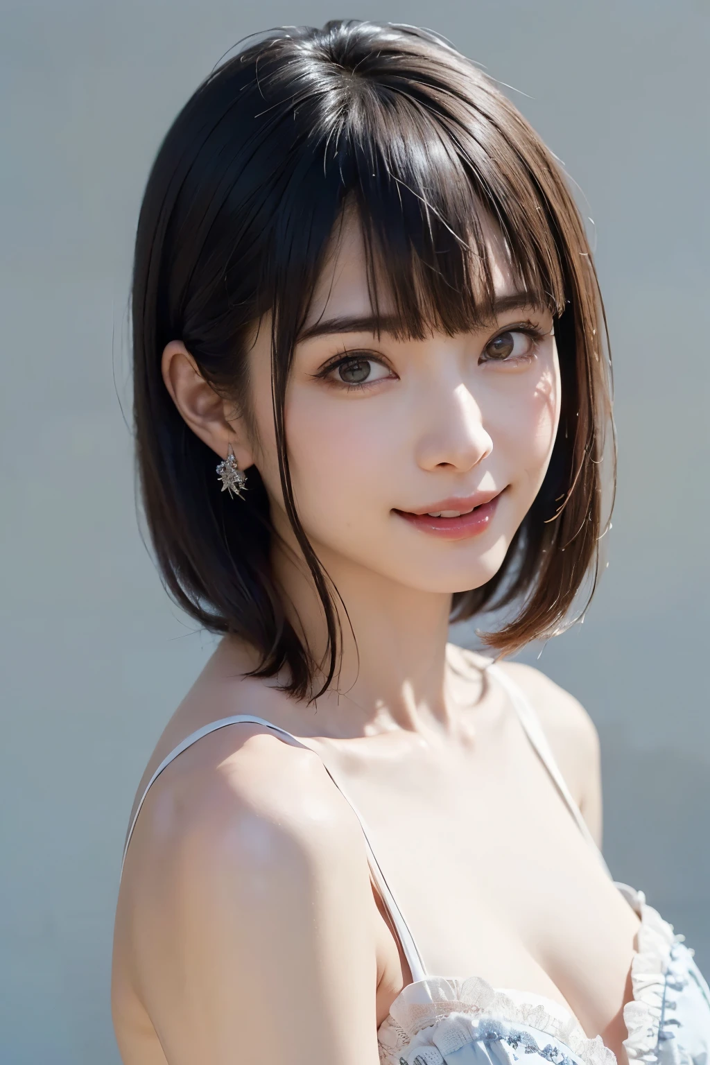 (64k,UHD, highest quality, masterpiece:1.2), (realistic, photo-realistic:1.37), Super detailed, 1 girl, cute, alone, beautiful detailed sky, Detailed seaside, night, sexy pose, date, (blush your nose), (smile:1.15), (closed mouth),big breasts, beautiful detailed eyeicro bikini:1.1), (short hair:1.2), Floating hair NovaFrogStyle,