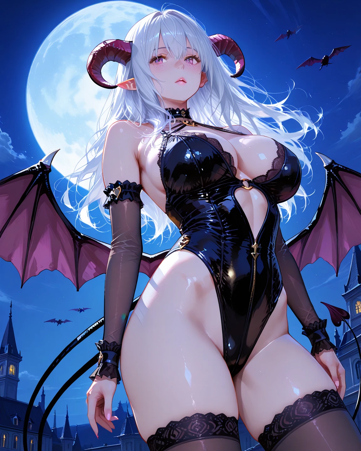 ((best qualityer)), ((work of art)), (detailded), seductive succubus, Ethereal beauty, perched on a cloud, (fantasy illustration:1.3), lovely gaze, captivating pose, delicate wings, Supernatural Charm, mystical sky, (Luis Royo:1.2), (Yoshitaka Amano:1.1), full moon night, subdued colors, (detailded cloudscape:1.3), (high resolution:1.2)