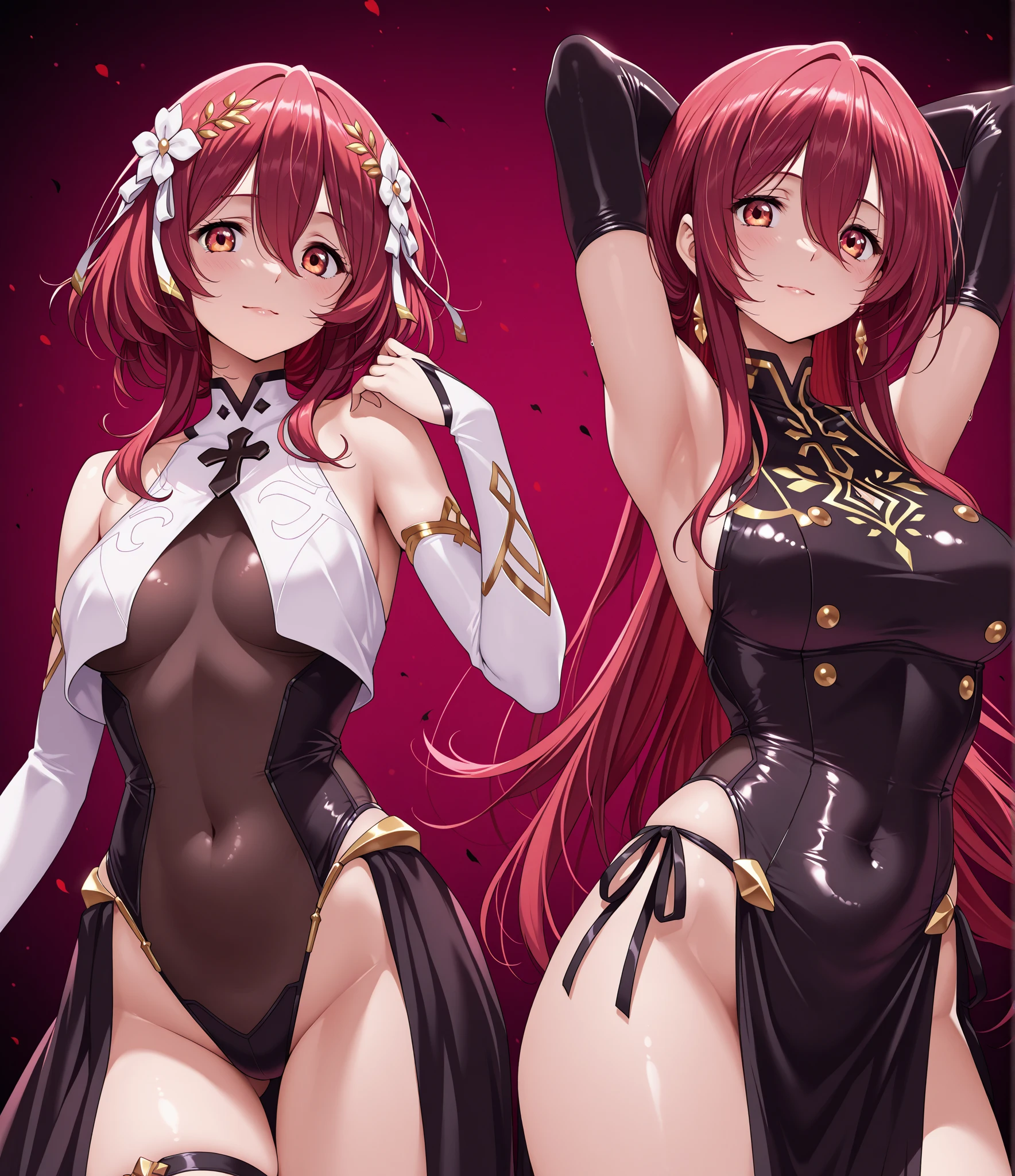 1girl, sexy, red eyes,5 rpg classes, big breast,lot of accessories, character sheets, various pose and expression ,sexy clothing