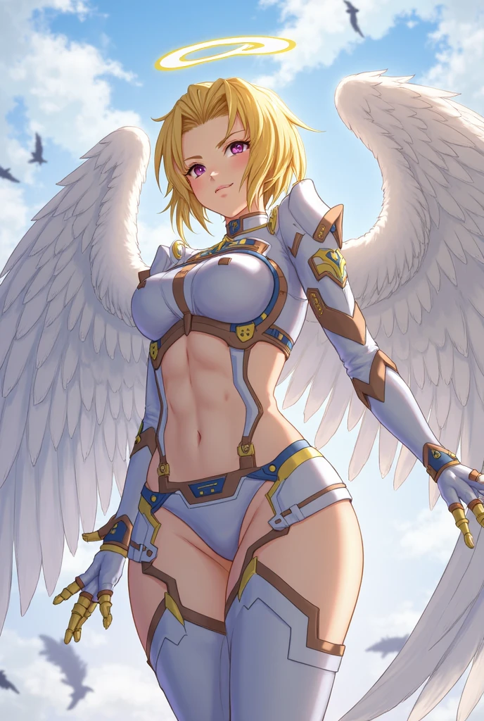 Very detailed、highest quality、Best image quality、masterpiece、8k、Anime Face、A kind smile、Sparkling blue eyes、Light blue hair、(Big Breasts:1.5)、shutumon、Cowboy Shot、(highleg:1.5)、Claw Hand、shy,scarf,big head wings,(mouth mask),(facial mark:1.3),midriff,leash,White paw footwear,(White sweatshirt:1.5),(garter straps),big brown feathered wings,scarf,White thighhighs,hand of guido daniele