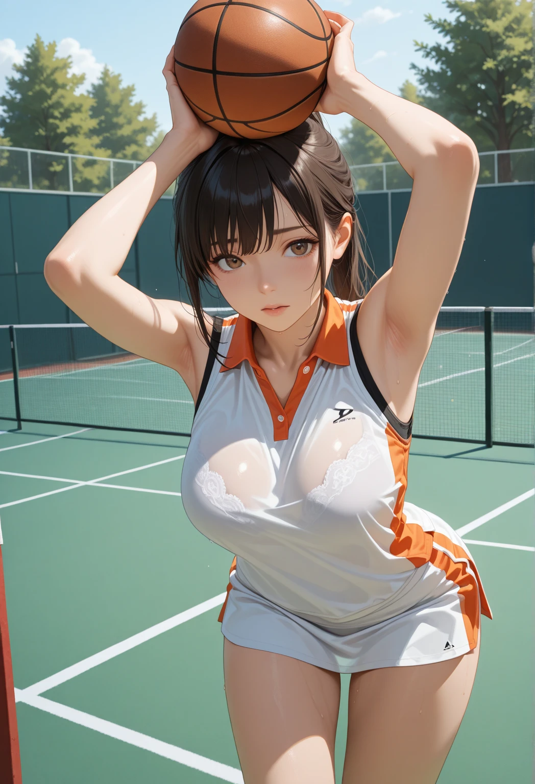 Highest quality, masterpiece, Ultra-high resolution, (Realistic:1.4), RAW Photos, 1 girl, 16 years old, Japanese track and field athletes, Rear View, On the track at the athletics stadium, ((Wearing an athletics uniform, Upward hips, Very cute face, Black short hair)), ((Upper and lower integrated type:1.2))、((The upper body is an athletics uniform that hides the nipples...、Cute underwear that makes only your lower body look sexy、Lace sexy panties、You can see her beautiful pubic hair sticking out...:1.5)、Short torso, Beautifully detailed body, Beautiful legs with attention to detail、Browsing Caution、((Sit down and stretch:1.4))