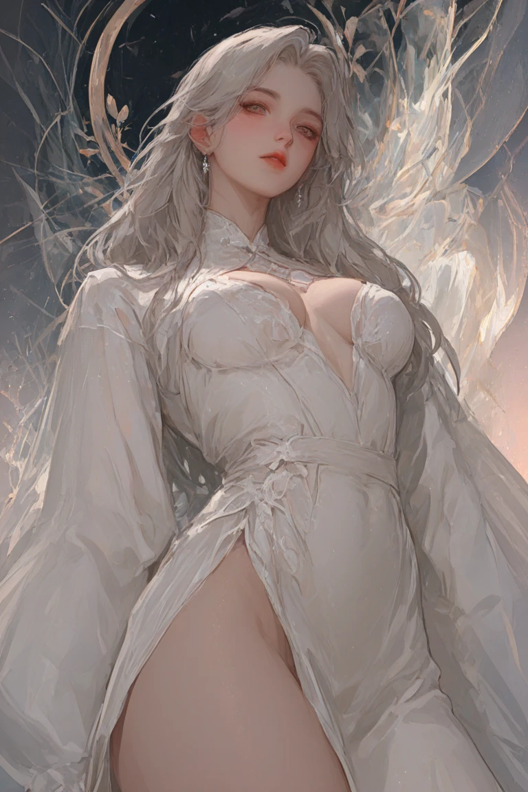 (Fidelity: 1.4),a beautiful and charming girl.(a gorgeous white bandeau off-shoulder China dress),Best Picture Quality, Masterpiece, Extremist High Resolution,dynamic lighting,cinema light and shadow,tall and slim,wide hip,exuding an aura of mystery,sexy,Chinese style,full body,