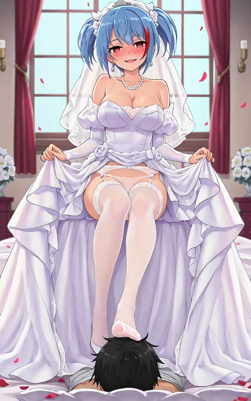 (masterpiece:1.1), (highest quality:1.1), fullbody, short hair, good anatomy, smile,
(1girl:1.2), (detailed face and eyes:1.25), orange hair, brown hair, brown eyes, (huge breasts, nightgown, panties, thighhighs, thigh-highs, cleavage:1.2), bedroom background, bed, fireplace, glass windows, blush, looking at viewer, mature female, sidelocks, tachibana kyouka,
(masutepiece: 1.3), (max resolution: 1.2), (Ultra HDTV: 1.2), cinematric light, 8K resolution, Detailed eyes and skin, detailed facial features, , (Sharp Focus: 1.2), (Focus on Face:1.2),Perfect Style, Beautiful face, acurate, Anatomically correct, Highly detailed face and skin texture, Detailed eyes, Double eyelids, Thin eyebrows, Glitter Eyeliner: 1 Natural cheeks, Glossy skin, Fair skin: 1.2, (Glossy lips: 1.4),、 (Shy look: 1.2),Highly detailed facial and skin texture, Detailed eyes, Double eyelids, Natural cheeks, , shiny lips: 1.4,Exposed cleavage、(A large amount of sperm in the chest:1.4)(Large amount of sperm in the thighs:1.2)、 red blush、humiliated、impatience、dismay、Frightened、glares、Sexually arousal、embarrassed from、Open knees、open one's legs、rub one's breasts、(Masturbation behavior:1.6)、touches crotch、White underwear、White bra、Shiny little earrings and necklaces、Disheveled clothes、Dressing、Exposed panties、Wearing sweat、Sheer underwear、Full body like、 28 year old, Neat and clean woman , upturned breasts,Sitting on the floor,chies、a blond、Blue-gray eyes,(weddingdress:1.6)、veils、pregnant,