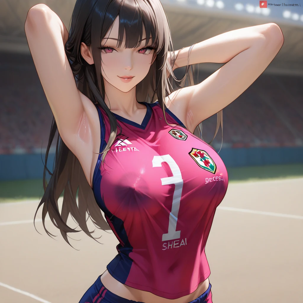 masterpiece:1.2, best quality), realistic, (real picture, intricate details, depth of field), (1girl, solo), make up, parted lips, highly-detailed, perfect face,
(Big breasts:1.2), (skindentation), thick thighs, wide hips, small waist, tall, glossy coral lips, full body visible, long naked legs wide spread,
Black hairs, blue eyes, ponytail, perfectly rendered eyes, no distortion, beautiful realistic face,
(A girl playing volleyball, white volleyball uniform), (sweating:1.2), (wet), sexy, blushing, real face of a 22 year old pakistani girl Hina Rabbani Khar, highly detailed, hyper realistic, 8k