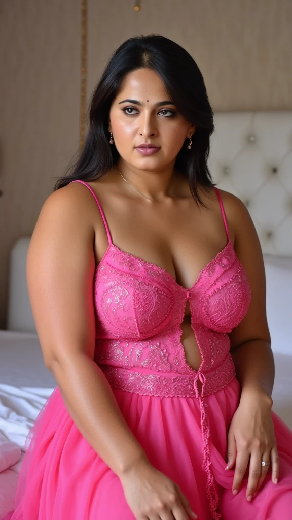 30 year old beautiful Bengali sexy plus size figure mature woman with fair skin color, standing on beautiful garden low lighting in night , seductive, side bun hairstyle, bright eyes, thin eyebrows, blushing cheeks, curvy plus size model, big m-cup breasts, random multi color night dress, multi lace neon light night dress, ovel cleavage, lustful eye contact, seductive smile, high detail, feminine facial features, fat, slender, high resolution, real girl, realistic, soft lighting, day, smile, dramatic lighting, smile, fair skin, multi colorful dress, sexy pose, beautiful garden night moon light background, head to thigh view, eye contact, jwellery