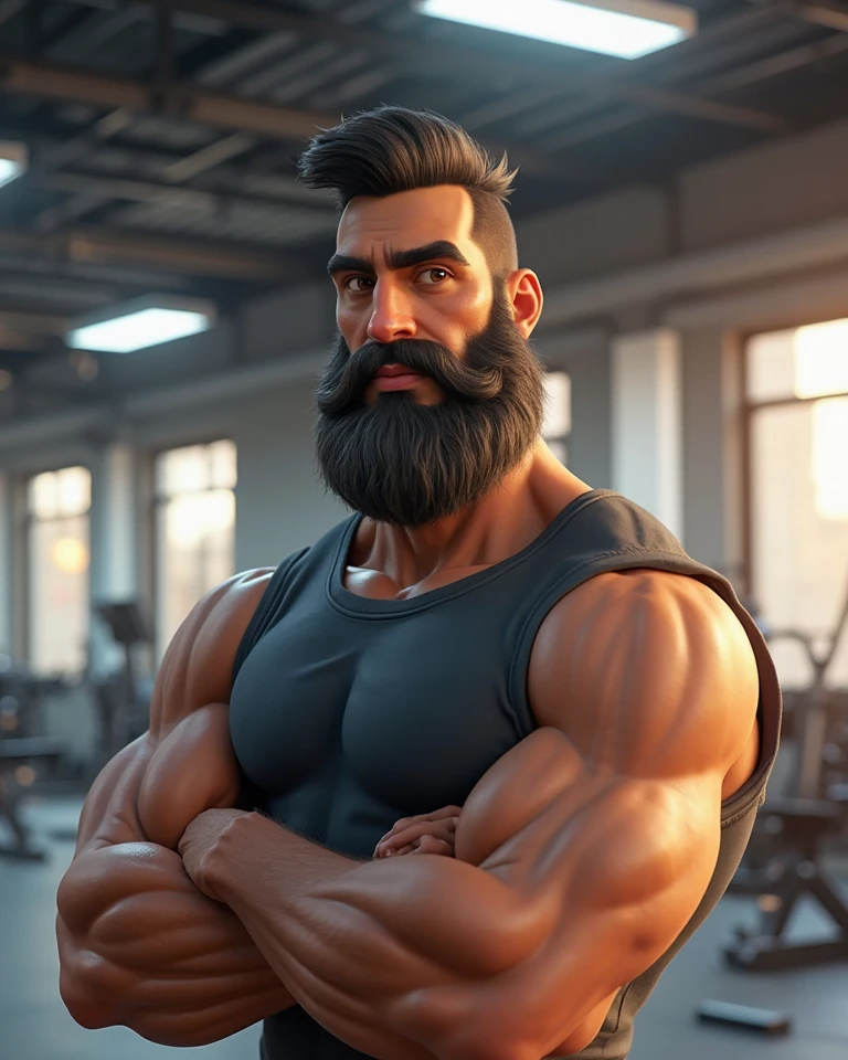 Un homme barbu a Dubaï, chauve, musclé, beautiful,  degital art