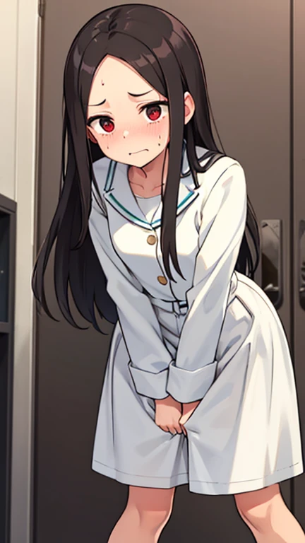 nsfw,suzune horikita, (Red eyes:1.3),locker room,cowboy shot,((from above)),Medium chest,Hair Ribbon,Upper body naked,White panties,((sweaty,Pussy line,wet))