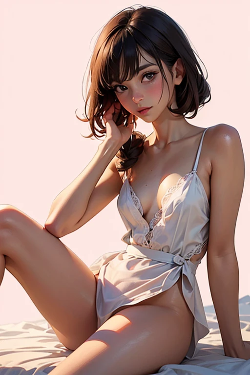 Sexy woman in white bikini, back to me, twisted waist, short hair, side face, realistic style, real photos, real person appearance, oriental woman --auto --s2