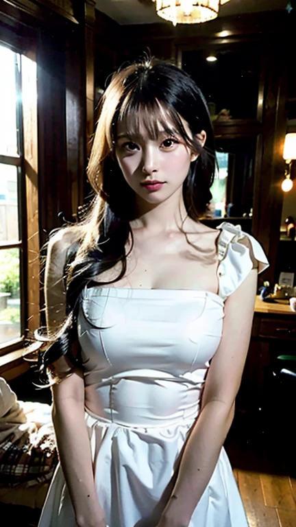 (1 Korean Girl)、top-quality、​masterpiece、超A high resolution、(Photorealsitic:1.4)、Raw photo、glowy skin、(Irish Bar as a background)、Precipitous cliffs、(Small LED)、((super realistic details))、portlate、globalillumination、Shadow、8K、ultrasharp、、Raw skin is exposed in cleavage, (nsfw:1.4), (Black Dress:1.4), (standing pose:1.4), ((hairy pussy))