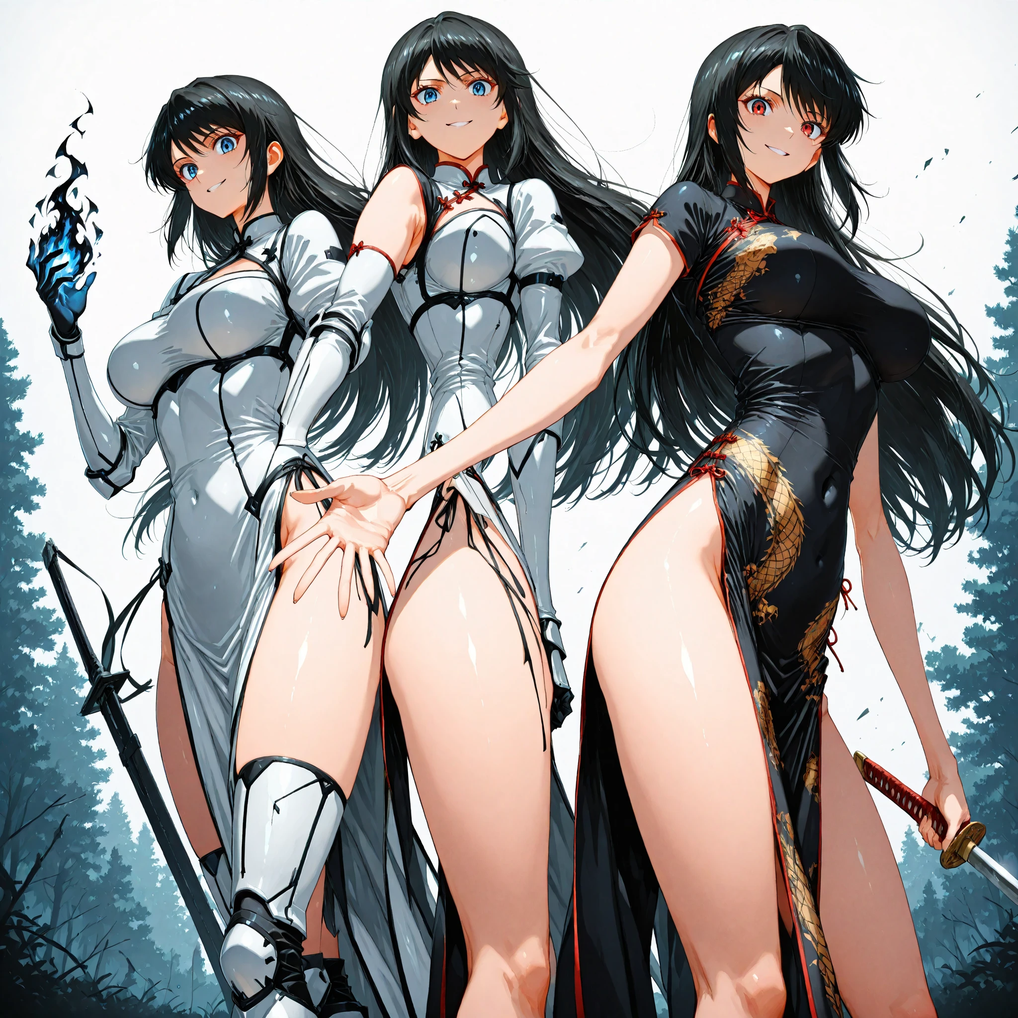 A group of sexy naked ladies fighting a battle against demons with magical swords