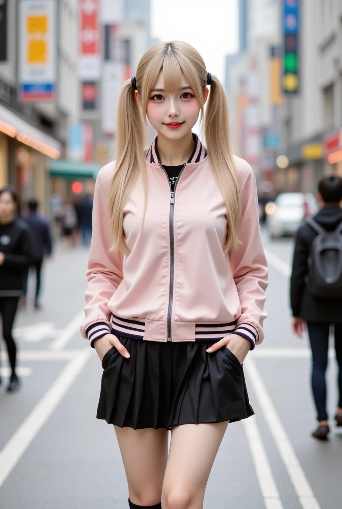 masterpiece, Extremely detailed, 8k, pink knit letterman jacket, snap fastener, girl on top, straddling, pink baseball cap,