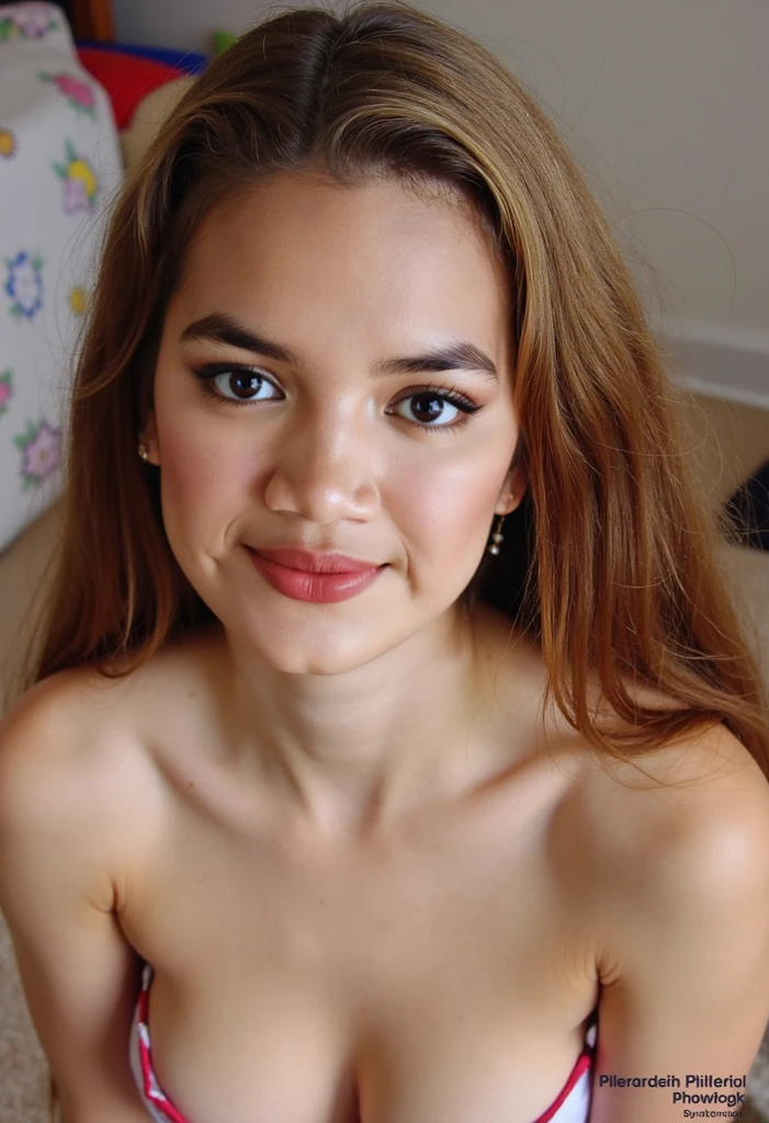 une femme magnifique de 25 ans , grosses fesses , encombrai,avec des sous vêtement,léger sourire , visage et yeux détaillés , Éclairage naturel , à la maison , cheveux bouclés, porter un costume ajusté, grain de film, faible contraste, visage naturel , , cheveux noirs , yeux verts 