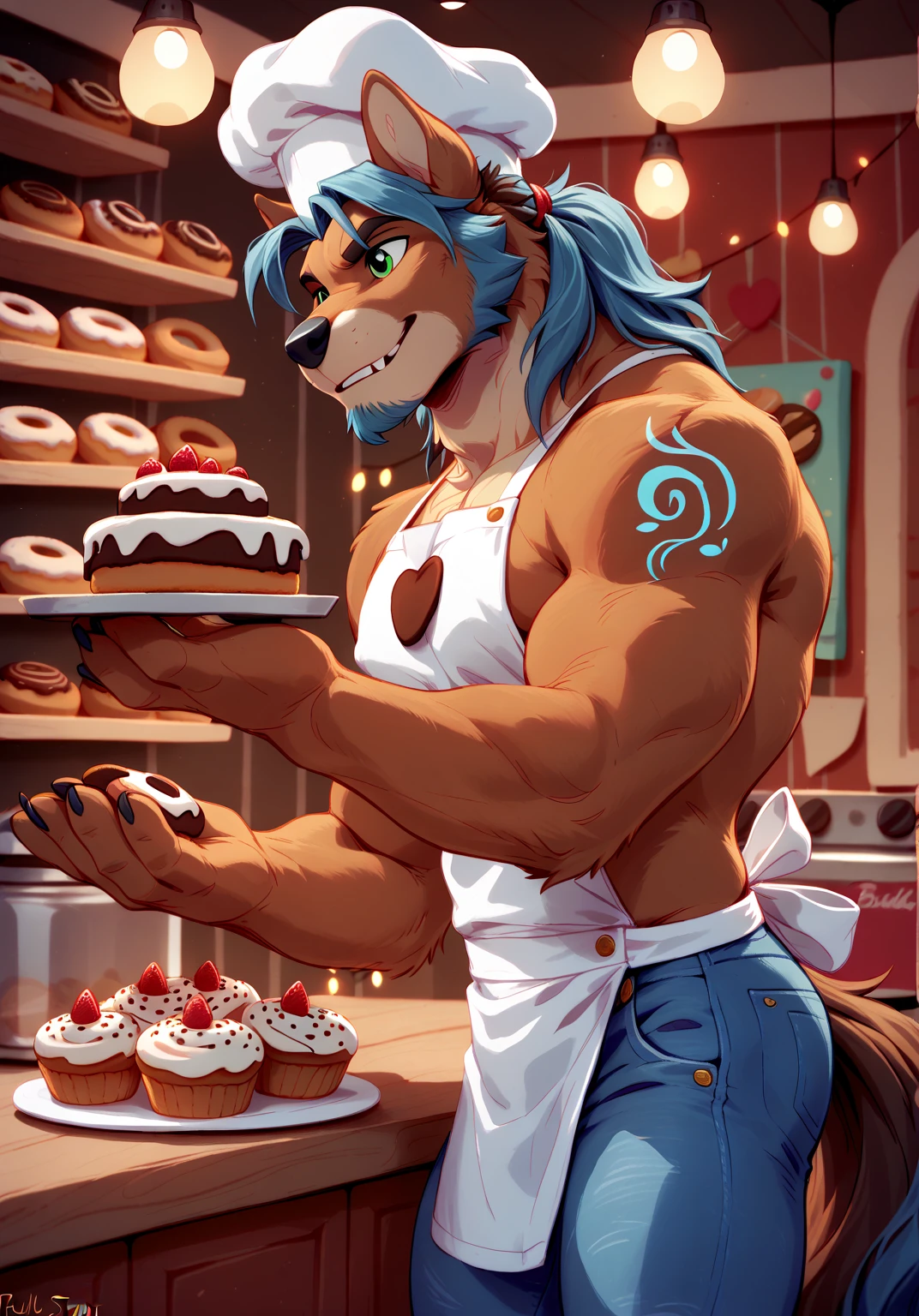 black wolf, mastrubating, cum to cake, erected penis, sperm penis, sixpack, Null-ghost style, raccon21 art style, NSFW, 18+