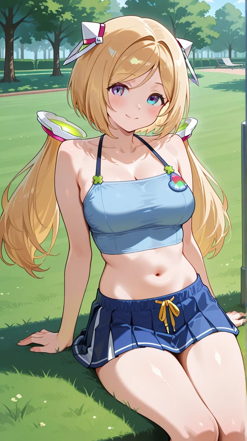 8K, Masterpiece, Best quality, Ultra-detailed, 1 girl, anime, Large breasts, Gaze towards the viewer, , Loose half-cut T-shirt,, underboobs, under , Micro Mini Skirt, , Movie lighting, Face focus, Fine eyes, Detailed face, Well-lit face, rays of sunshine, Outdoor café in the background, low  angle shot, View from below,The areola is visible, rosalina