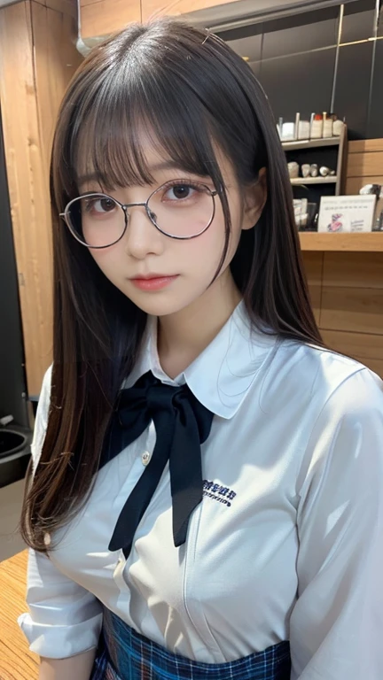 8K、Ultra Detail、フォトReal、Realistic and accurate depiction、Realistic and accurate human ???????、High resolution、Highest quality、Japanese、Real、Ultimate Girl、Perfect figure、whole body、cute、ランダムでcuteヘアスタイル、View your viewers、Ahoge、158cm, Beautiful breasts, Beautiful girl with glasses、、Sailor suit