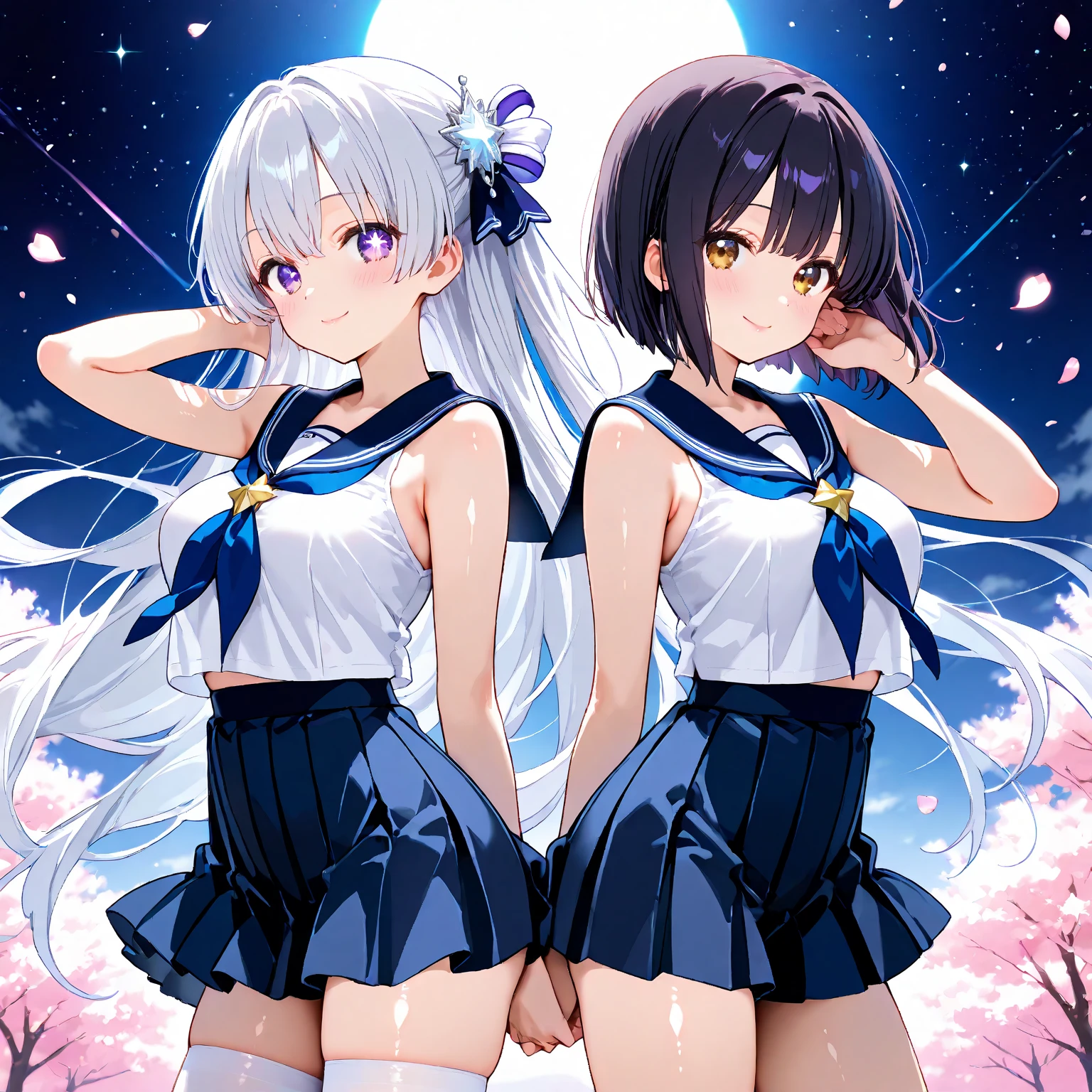 While surrounded by the starry sky at night、Scene of two people walking hand in hand