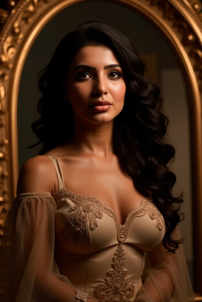 portrait of a Glamorous Hollywood (Indian woman:1.4) model, exposed breast, pointed nipples, no bra, no panties, kkw-ph1 (1girl, (dark, darkness), cinematic lighting) BREAK photorealistic, asymmetry, (full body), masterpiece, HDR, best quality, skin pores, detailed face_and_eyes, realistic human hands, detailed, centerfold, 8k,((rgb, legendary creatures, fantasy), beast tamer), legendary creatures, mythical beasts, magical bond, lora:MythicalCompanionsV2:0.8) BREAK photorealistic, mythical companions, HDR, best quality, fantastical creatures