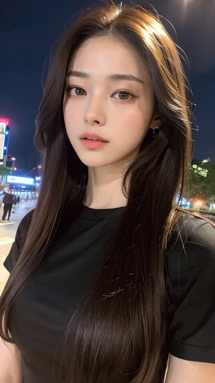 (Best Quality, 8K, 32K, Masterpiece, Ultra HD: 1.2), (K-Pop Idol: 1.3), 1 Girl, (Large: 1.2), (Longhair), Abs, Perfect Figure, Ultra Slender Face, Delicate Lips, Beautiful Eyes Double eyelids ((black crop top)) (pony)