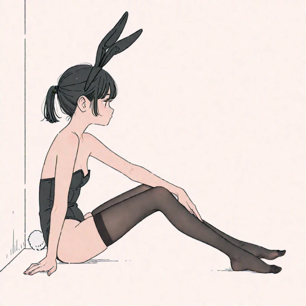 Drawing a woman in a bunny suit sitting on a rock, bunny girl, inspired by Bruce Tim, Playboy Bunny, inspired by Tex Avery and Lola Rabbit fanart, Bunny Legs, Pinup pose, inspired by Alex Toth, by Turks Avery and pinup, by Bruce Tim, Playboy style,