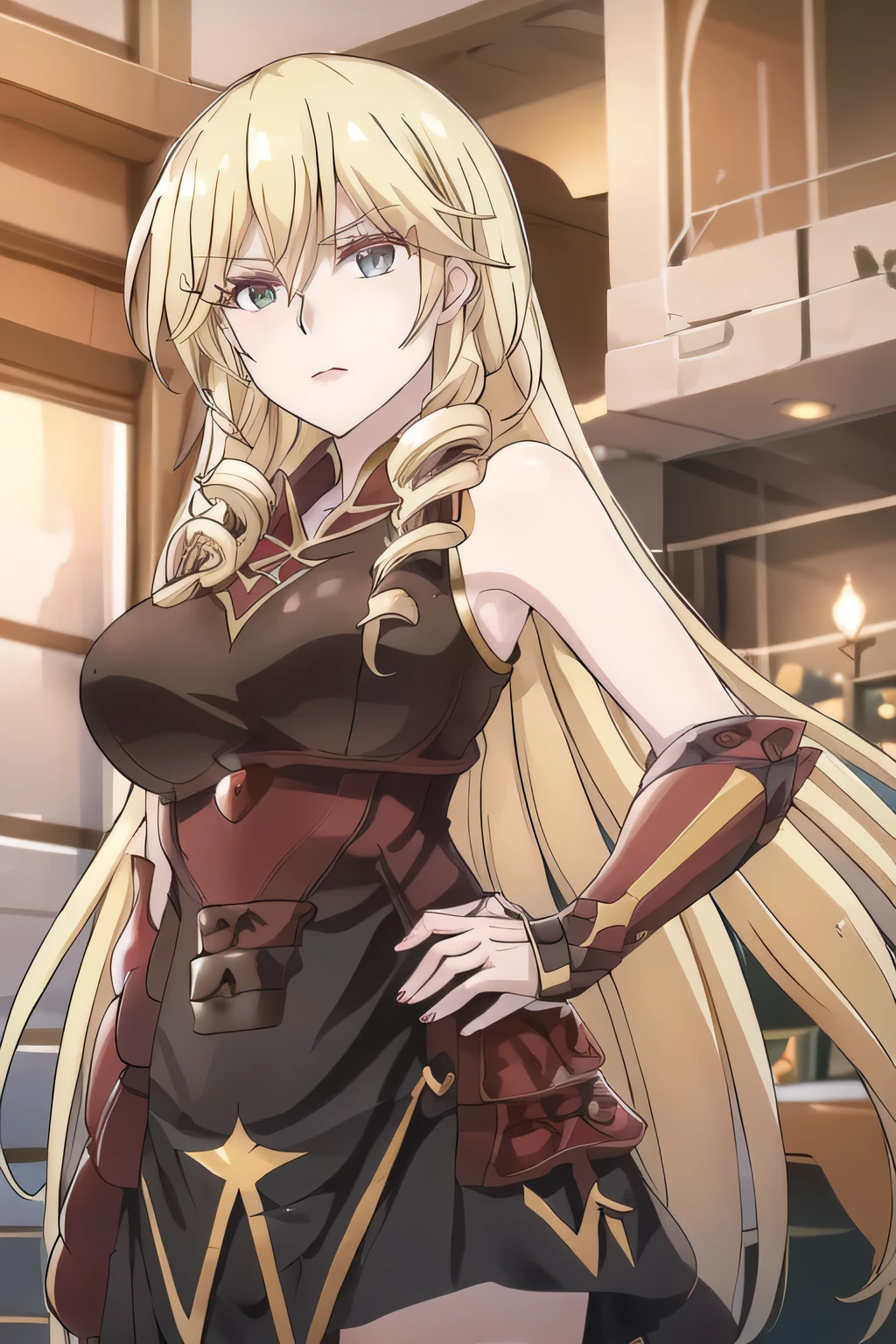 Blonde,Blondeのロングヘアーの女性は描けますか,,can you draw big breasts even bigger, , With a ruthless look, Hitman, Assassin ,can you draw a woman in a black sleeveless miniskirt dress,With a ruthless look,I need a face so much,,