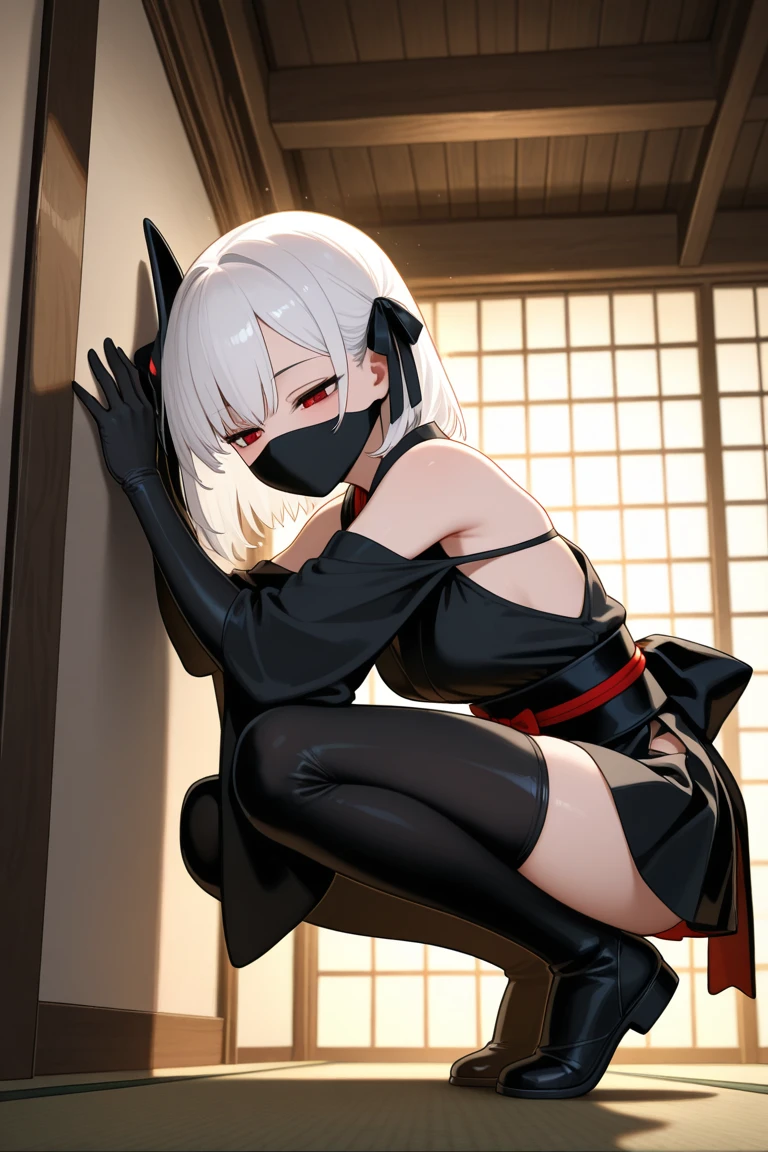 NSFW,koneko toujou (dxd),Gray Hair,short hair,(Female ninja:1.5),(Fishnet tights:1.2),Embarrassed,blush,(Perfect hands),(Perfect Anatomy),(masterpiece),(highest quality),Japanese-style house,Being restrained,Stretch your arms,(Ecstasy face:1.5),(orgasm:1.3),Lift your butt