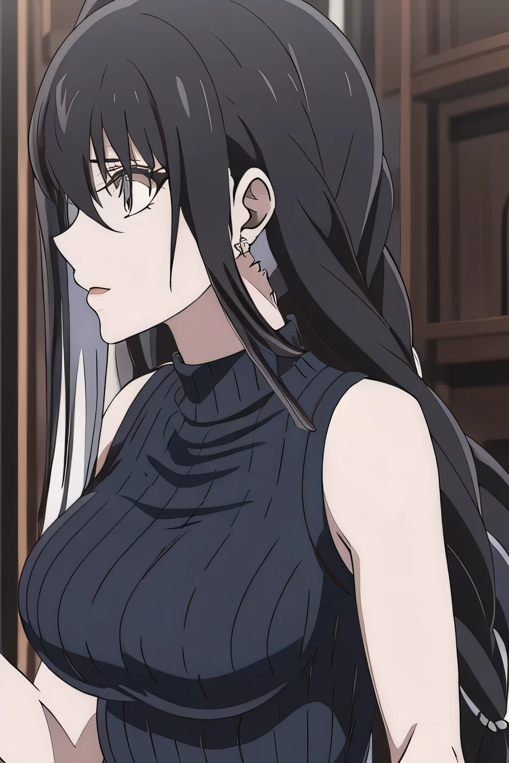 my whole body,Can you draw a woman with long dark hair,,can you draw bigger , , With a ruthless look, Hitman, Assassin ,can you draw a woman in a black sleeveless miniskirt dress,With a ruthless look,I need a face so much,,