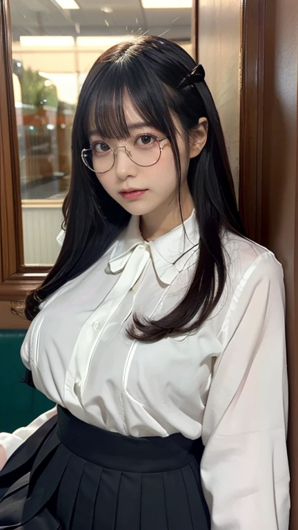 Woman in an office building, (masterpiece:1.5, best quality:1.5), realistic, (hyper realistic:1.5), (photo realistic:1.5), (real picture, intricate details), looking at viewer, (8k wallpaper:1.5) (from knee to head:1.15), (detailed face:1.5), (detailed eyes:1.5), (sharp photo),highly detailed, ultra-detailed, ultra high res, Cinematic Light, Lens Flare, high quality shadows, Ray tracing, sharp focus, (1girl, __focus__:1.3), (intricate details, PureErosFace_V1:1.5), (((huge breasts))), ((scared expression)), (nsfw:1.5), (straight bangs), athletic build, toned arms, Asian, Korean model, sweaty body, dripping wet, blushing cheeks,
Style - realistic, hyper-realistic
Location - modern office building
Background - cubicles with several well dressed Korean businessmen working
Subject - sexy Asian woman with ((long chestnut brown hair)) and swept bangs, Outfit - (white silk dress blouse with loose sleeves), (tight black pencil skirt)), (black thick-rimmed oversized glasses), blonde hair